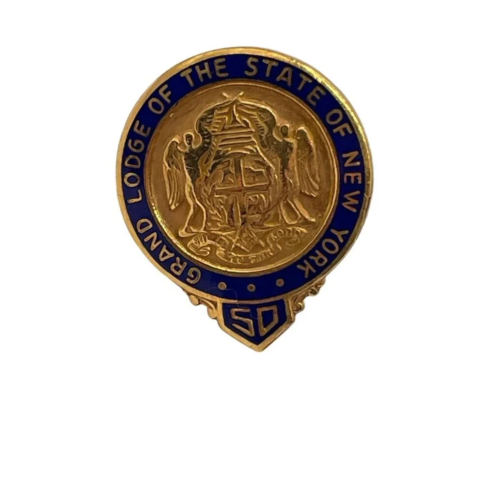 Vintage Masonic Grand Lodge Of The State Of New York 50‎ Year Lapel Pin 1/20 10k